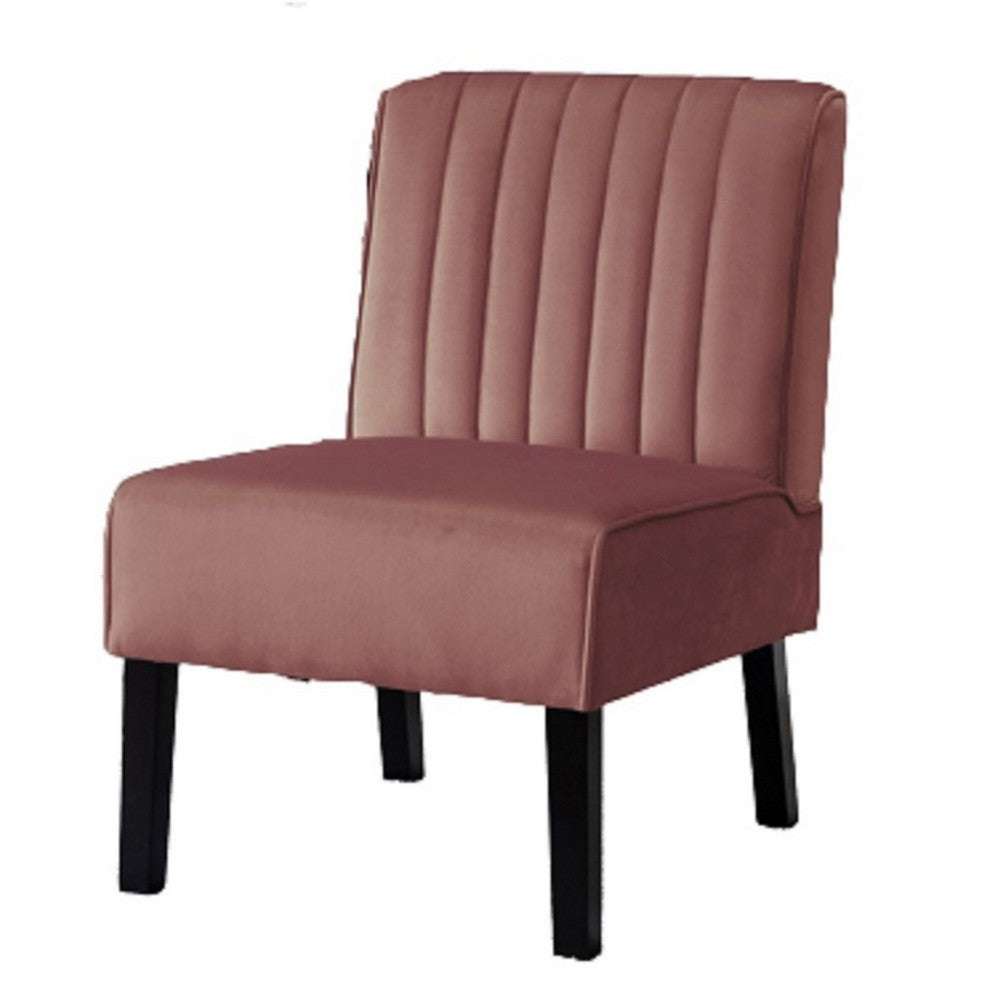 Revvy Accent Chair Set of 2 | Black Wood | Rose Channel-Tufted Velvet