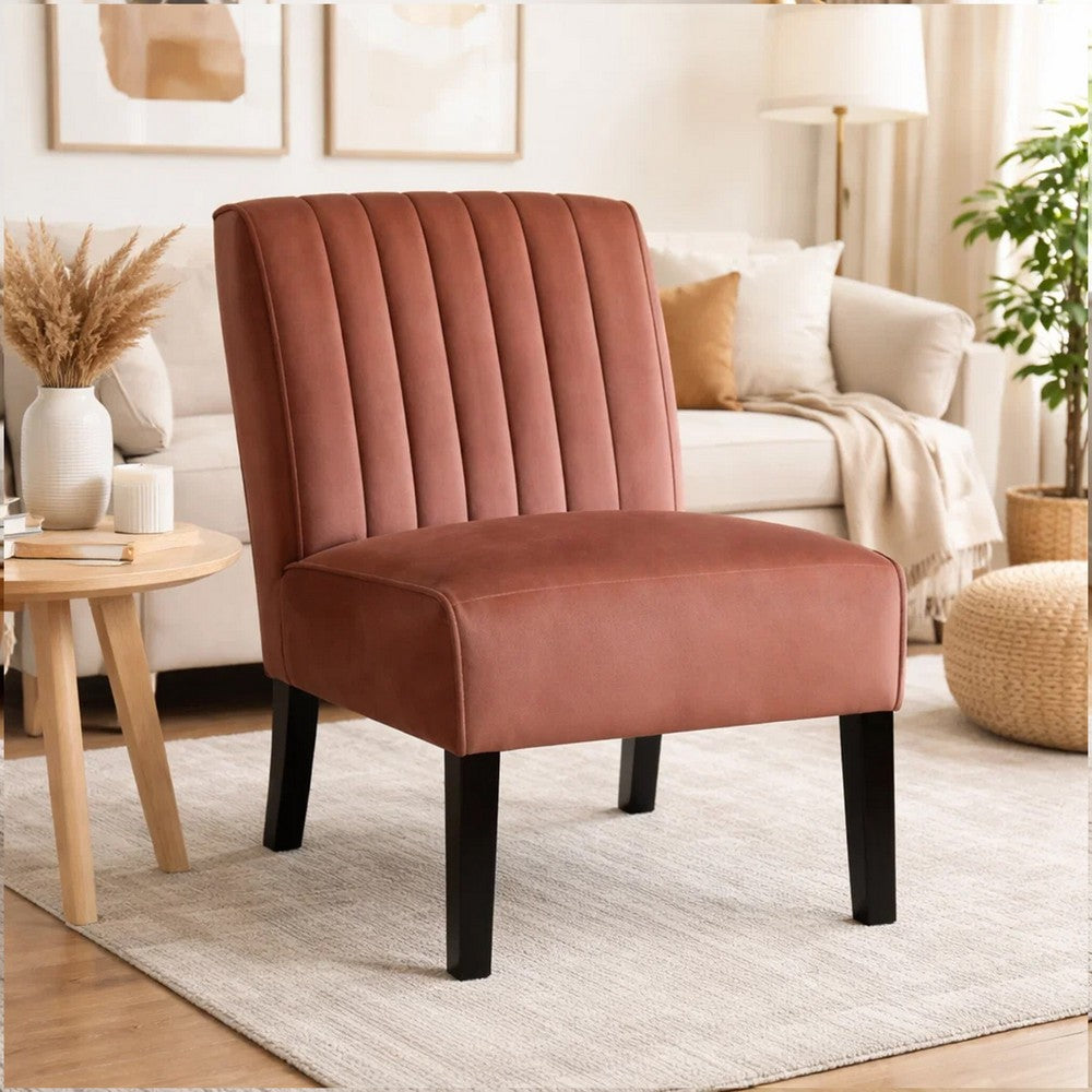 Revvy Accent Chair Set of 2 | Black Wood | Rose Channel-Tufted Velvet