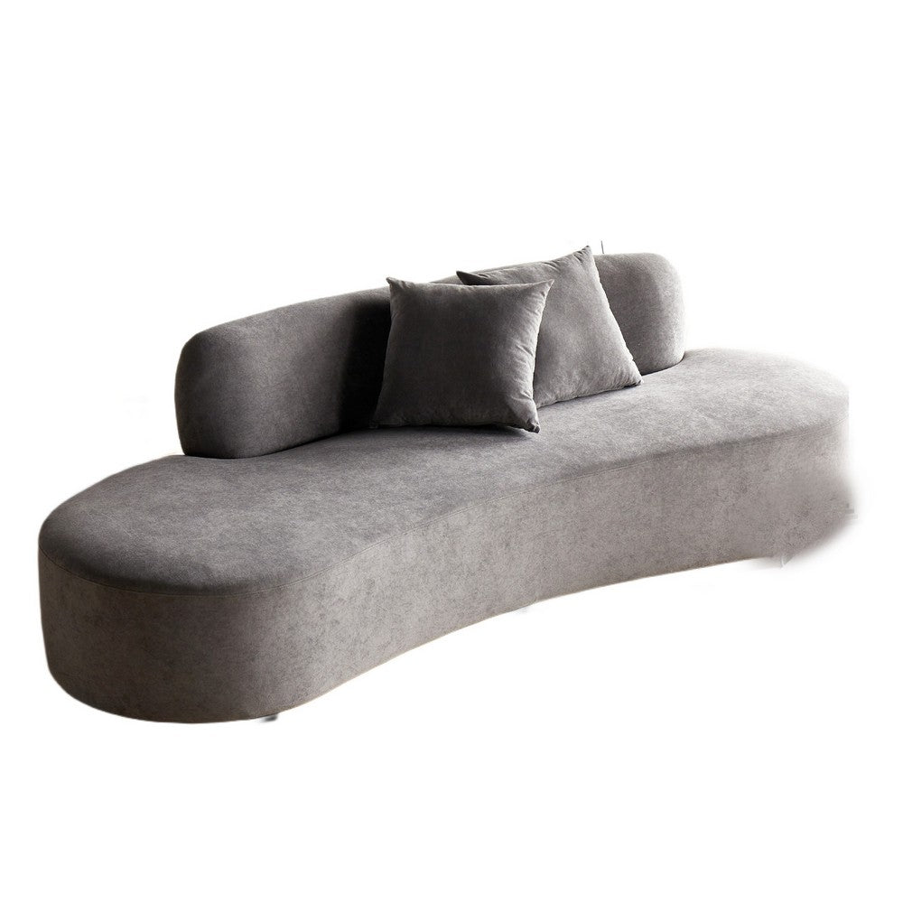 Jeff Sofa w 2 Pillows | Half-Moon Curved Design | Gray Velvet 91"