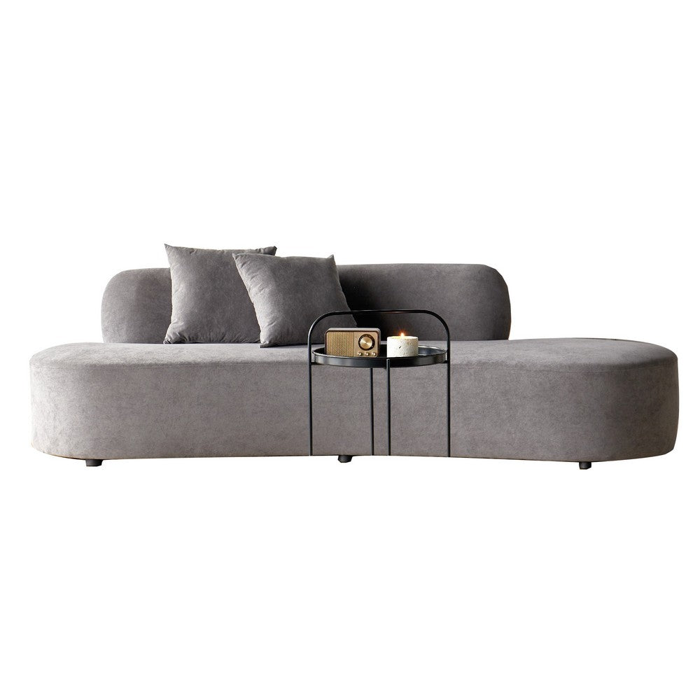 Jeff Sofa w 2 Pillows | Half-Moon Curved Design | Gray Velvet 91"