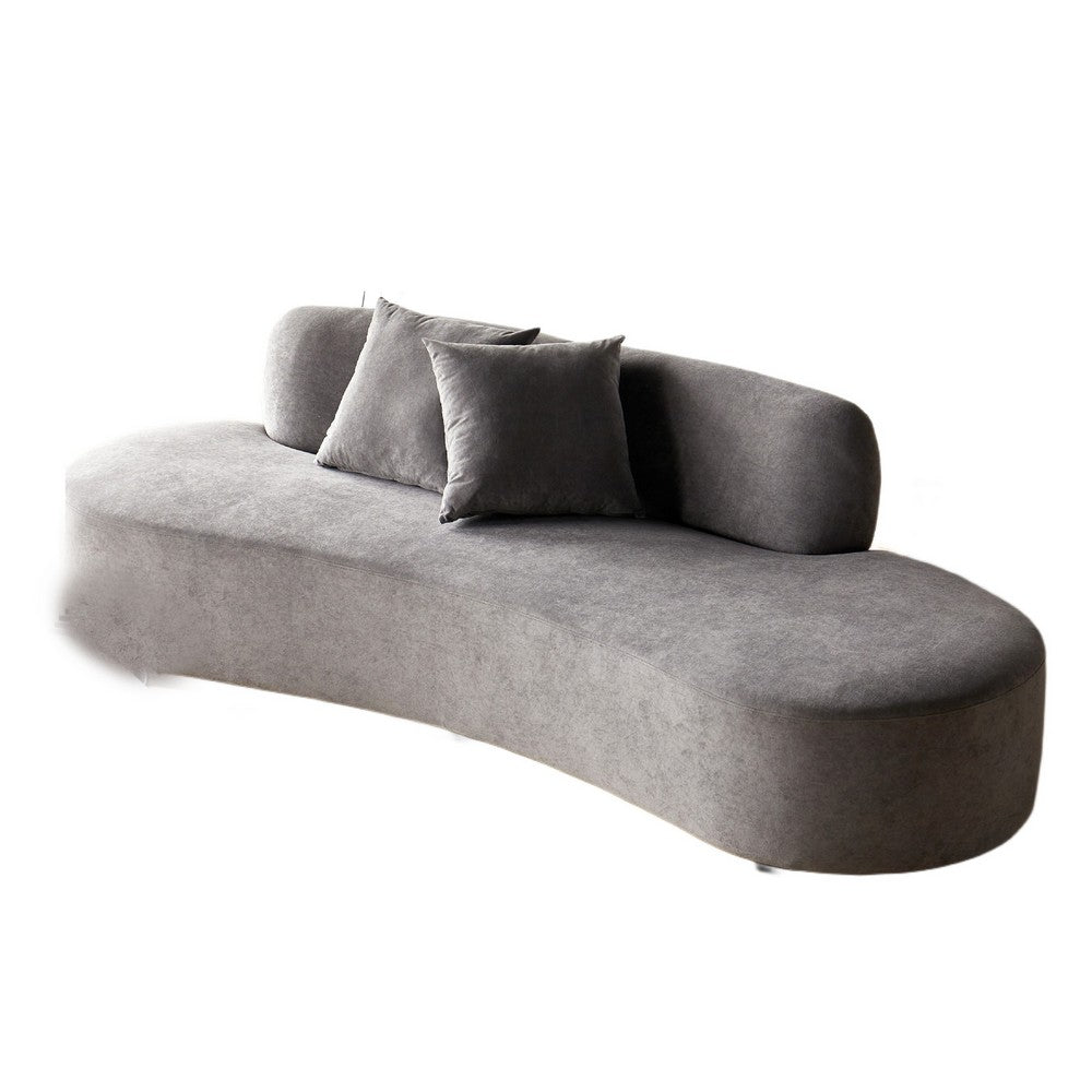 Jeff Sofa w 2 Pillows | Half-Moon Curved Design | Gray Velvet 91"