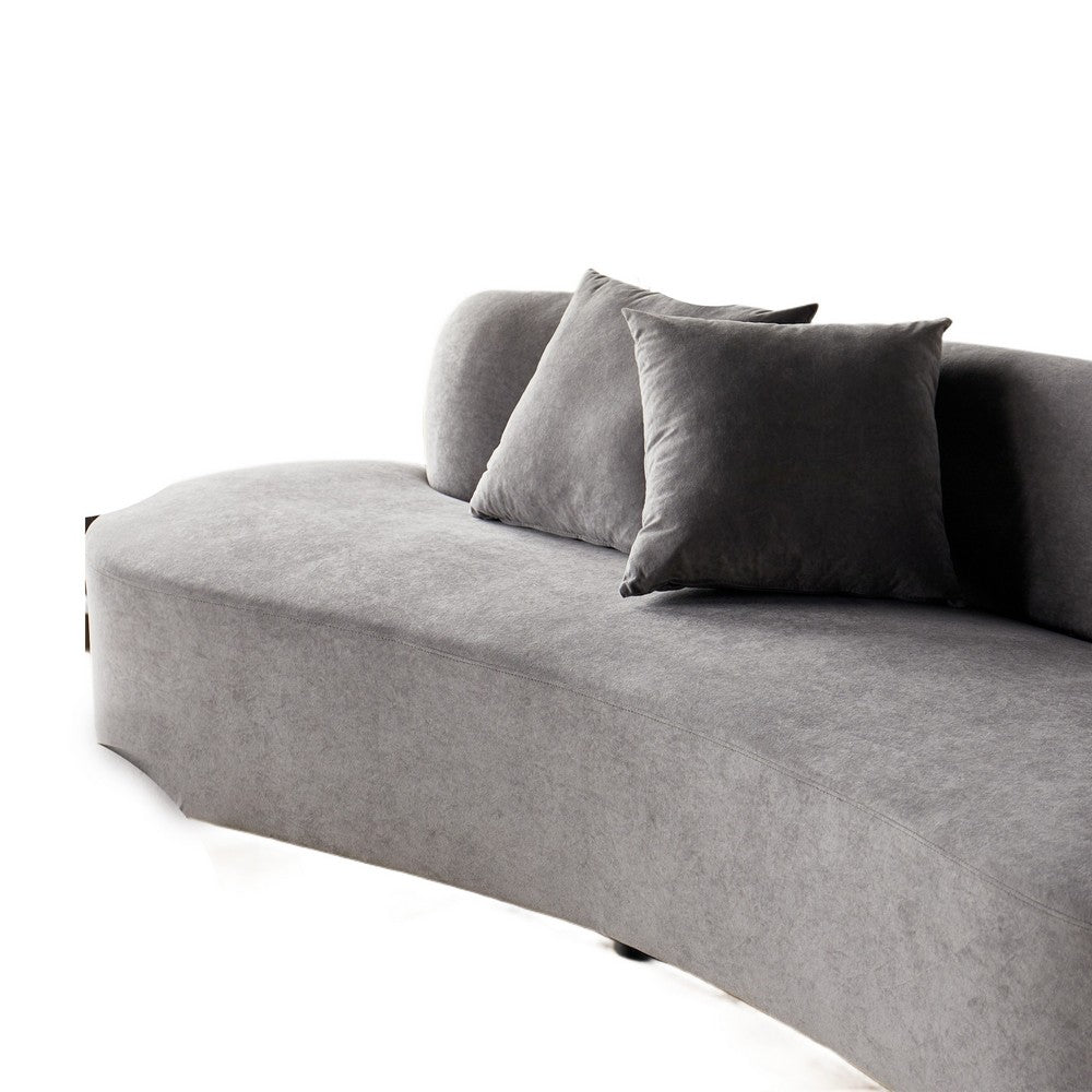 Jeff Sofa w 2 Pillows | Half-Moon Curved Design | Gray Velvet 91"