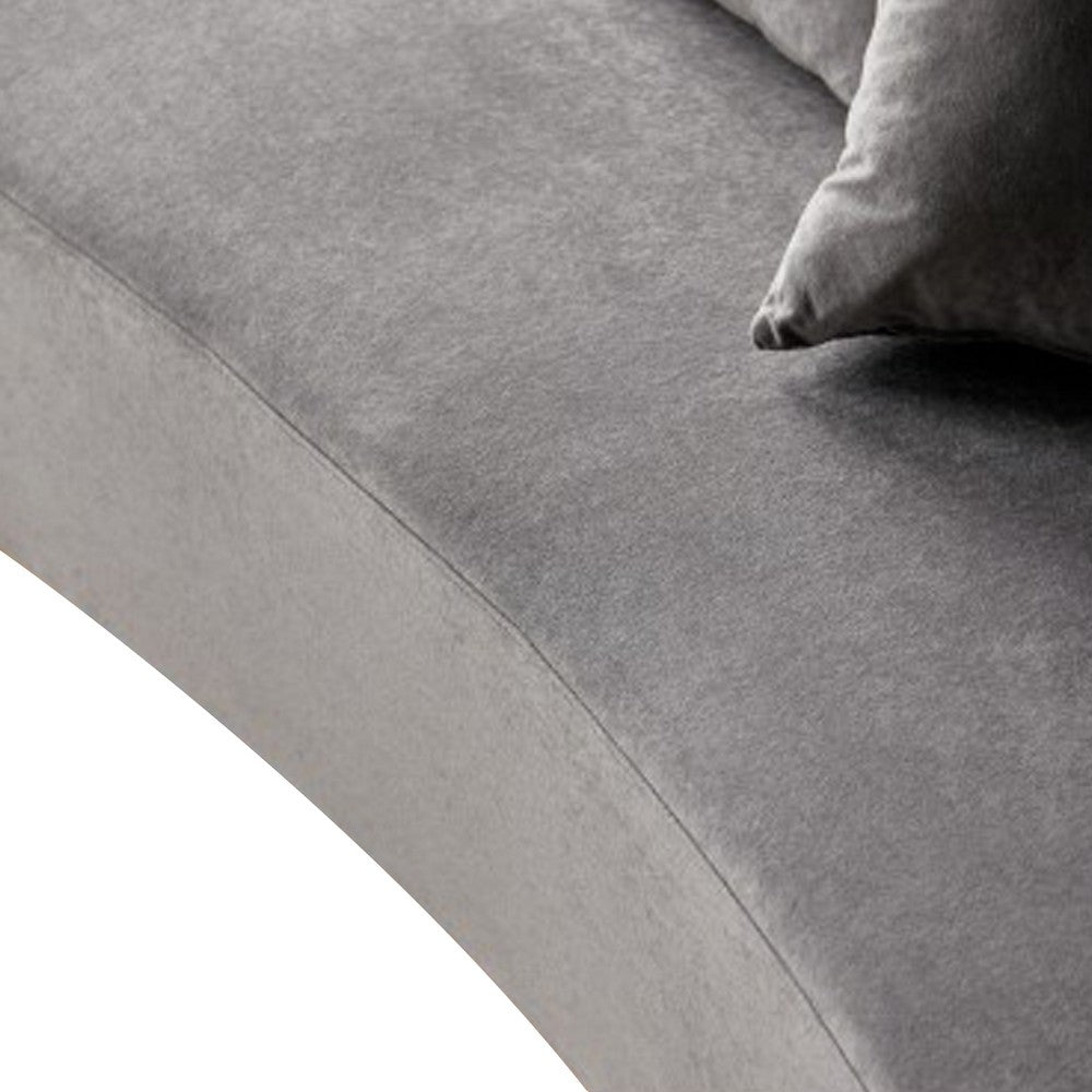 Jeff Sofa w 2 Pillows | Half-Moon Curved Design | Gray Velvet 91"
