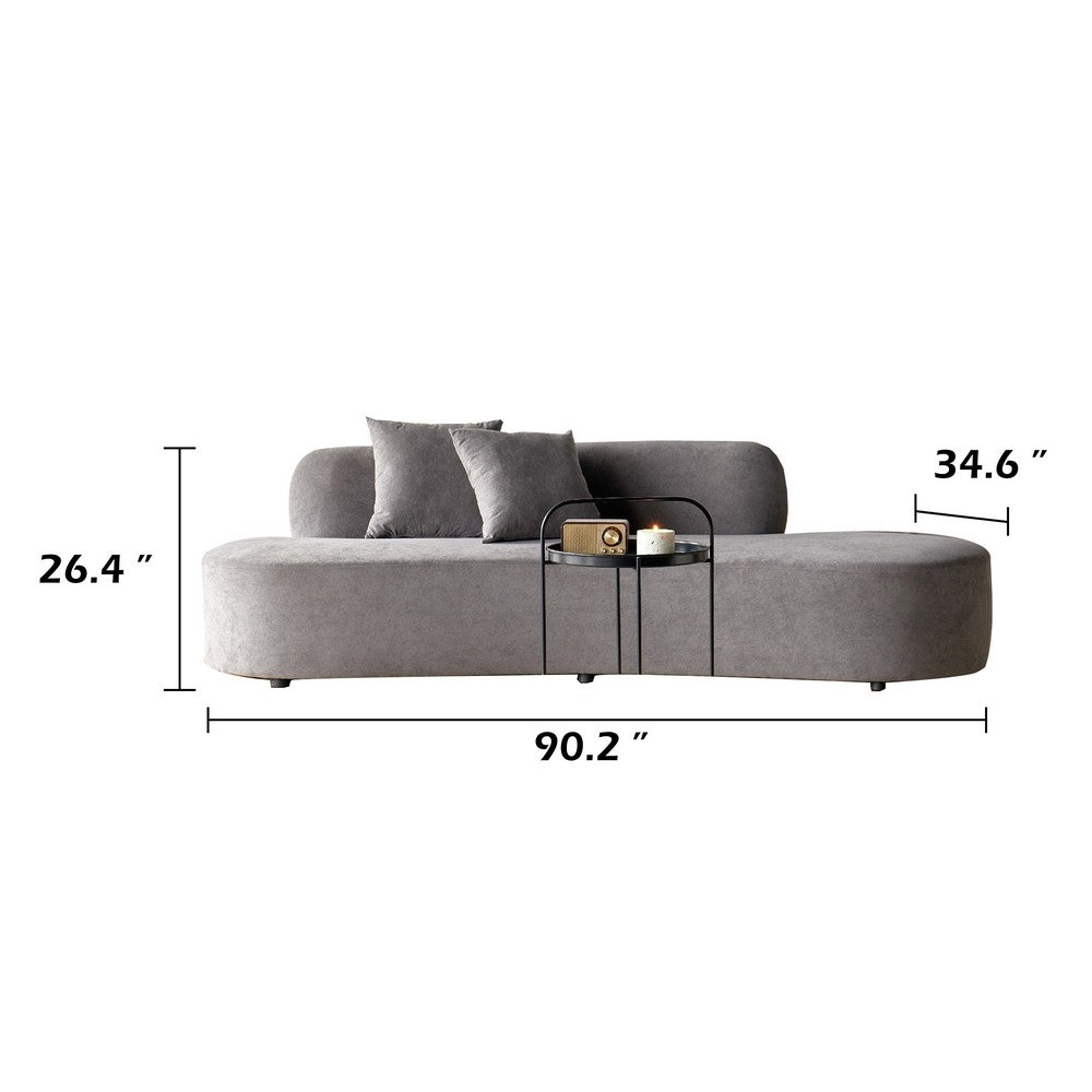Jeff Sofa w 2 Pillows | Half-Moon Curved Design | Gray Velvet 91"