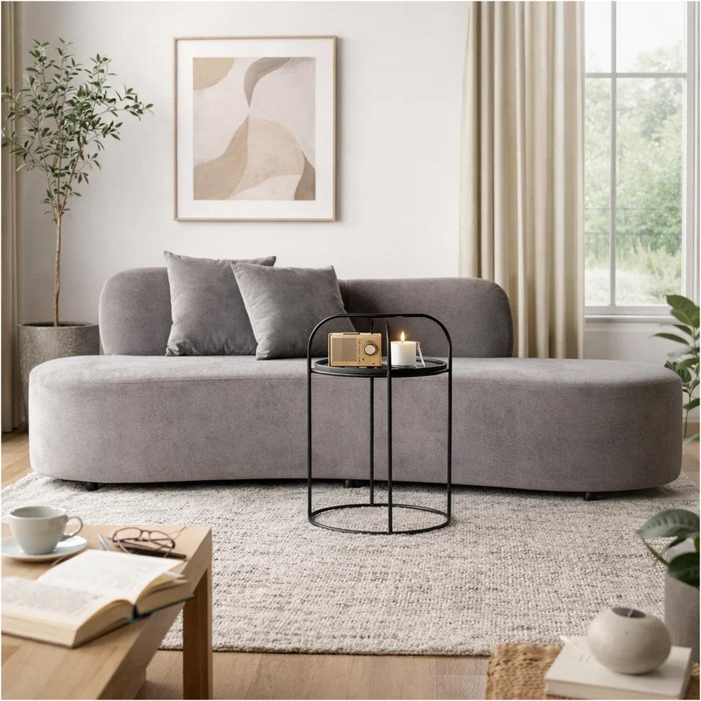 Jeff Sofa w 2 Pillows | Half-Moon Curved Design | Gray Velvet 91"