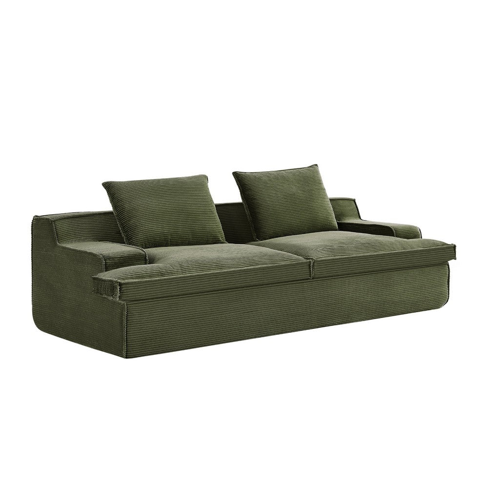 Syra Ergonomic 4-Seater Oversized Sofa with Wide Arms | Green Corduroy 91"