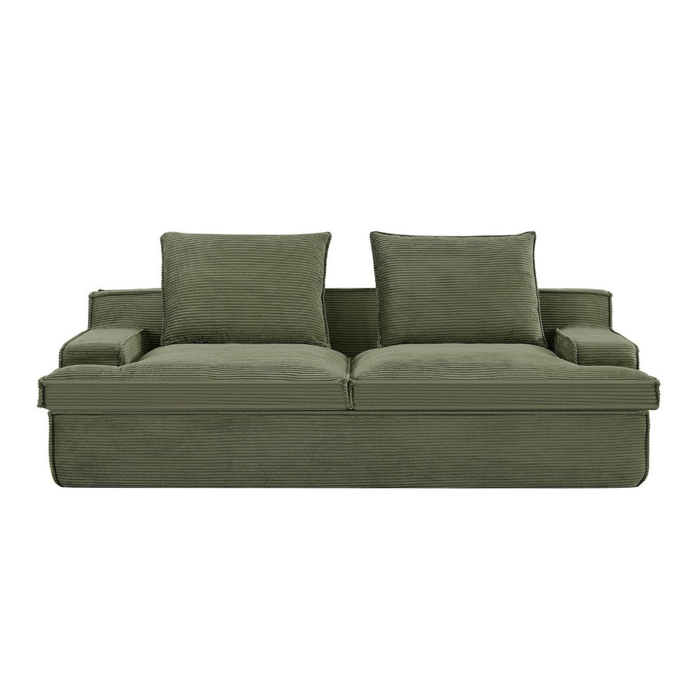 Syra Ergonomic 4-Seater Oversized Sofa with Wide Arms | Green Corduroy 91"