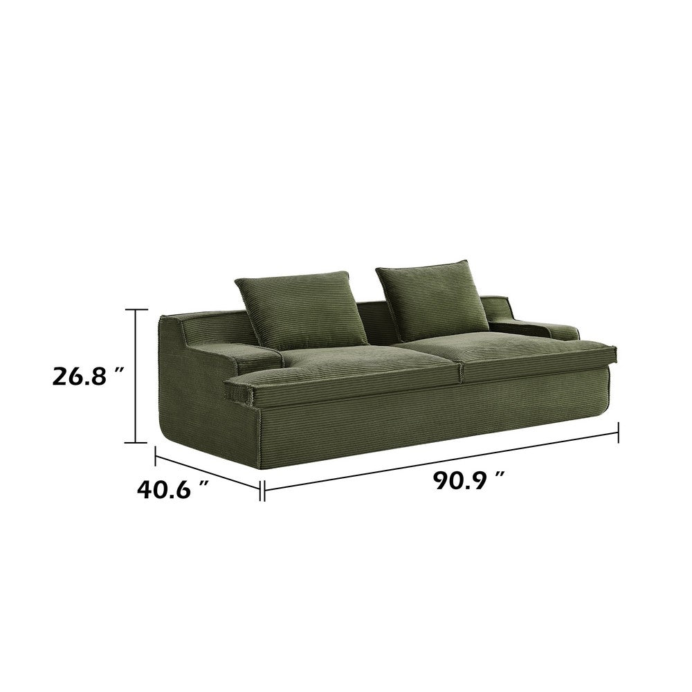 Syra Ergonomic 4-Seater Oversized Sofa with Wide Arms | Green Corduroy 91"