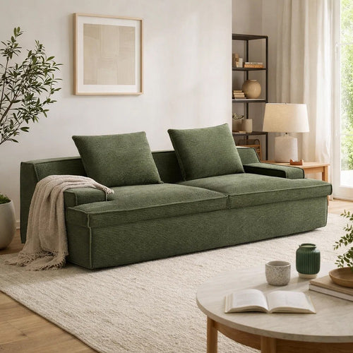 Syra Ergonomic 4-Seater Oversized Sofa with Wide Arms | Green Corduroy 91"