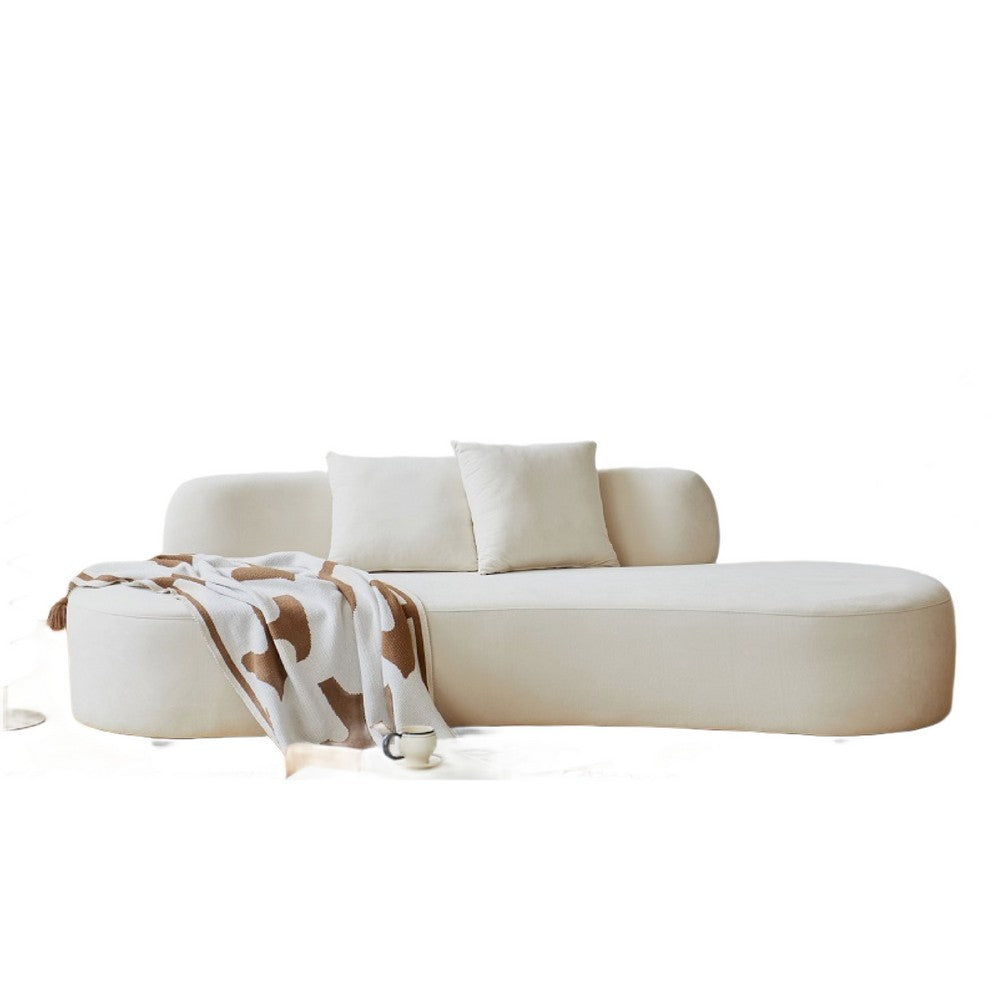 Jeff Sofa w 2 Pillows | Half-Moon Curved Design | Ivory Velvet 91"