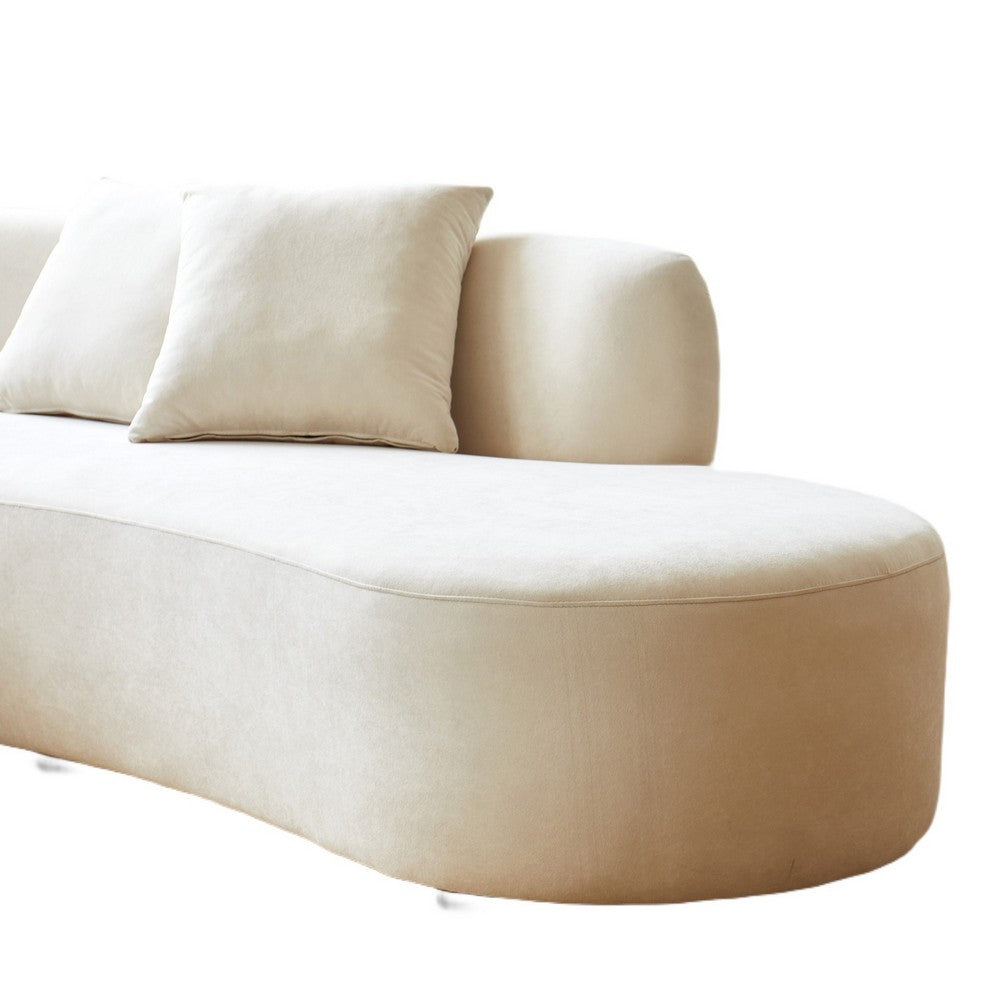Jeff Sofa w 2 Pillows | Half-Moon Curved Design | Ivory Velvet 91"