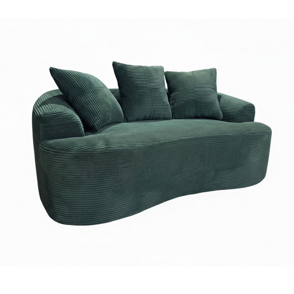 Anvy Loveseat Sofa with 3 Accent Pillows | Curved Frame | Green Corduroy 65"