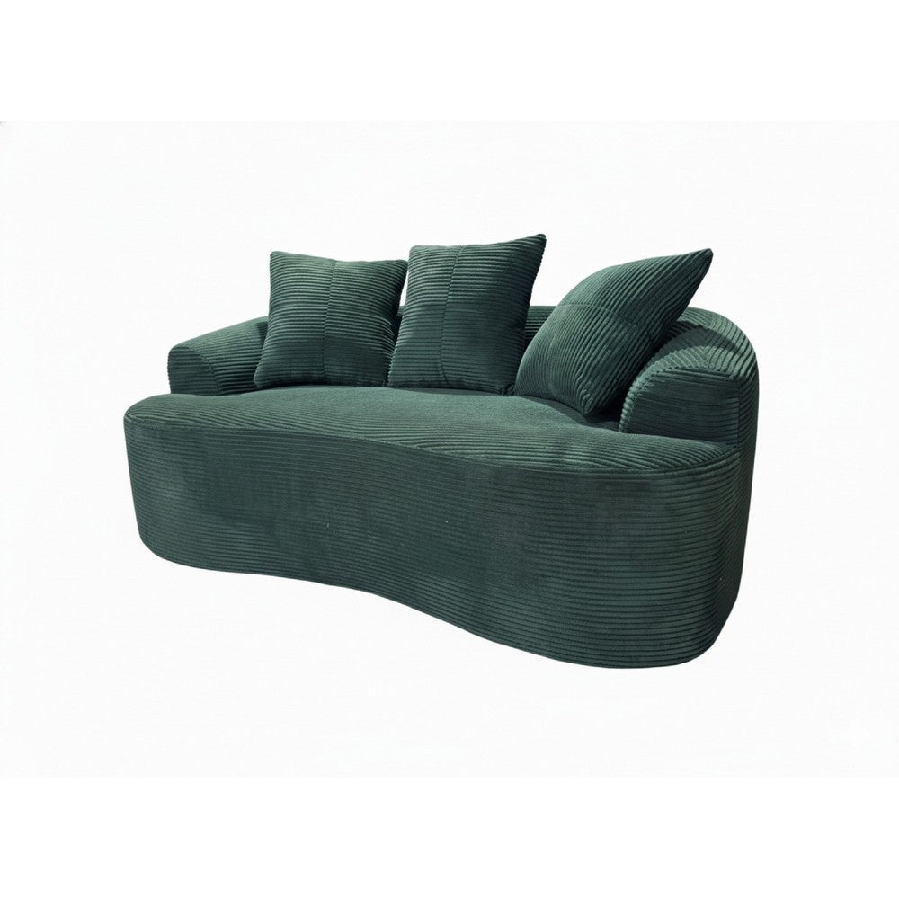 Anvy Loveseat Sofa with 3 Accent Pillows | Curved Frame | Green Corduroy 65"