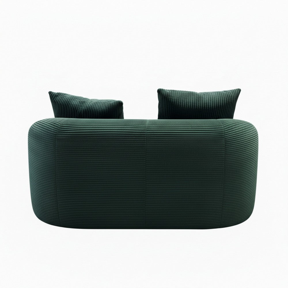 Anvy Loveseat Sofa with 3 Accent Pillows | Curved Frame | Green Corduroy 65"