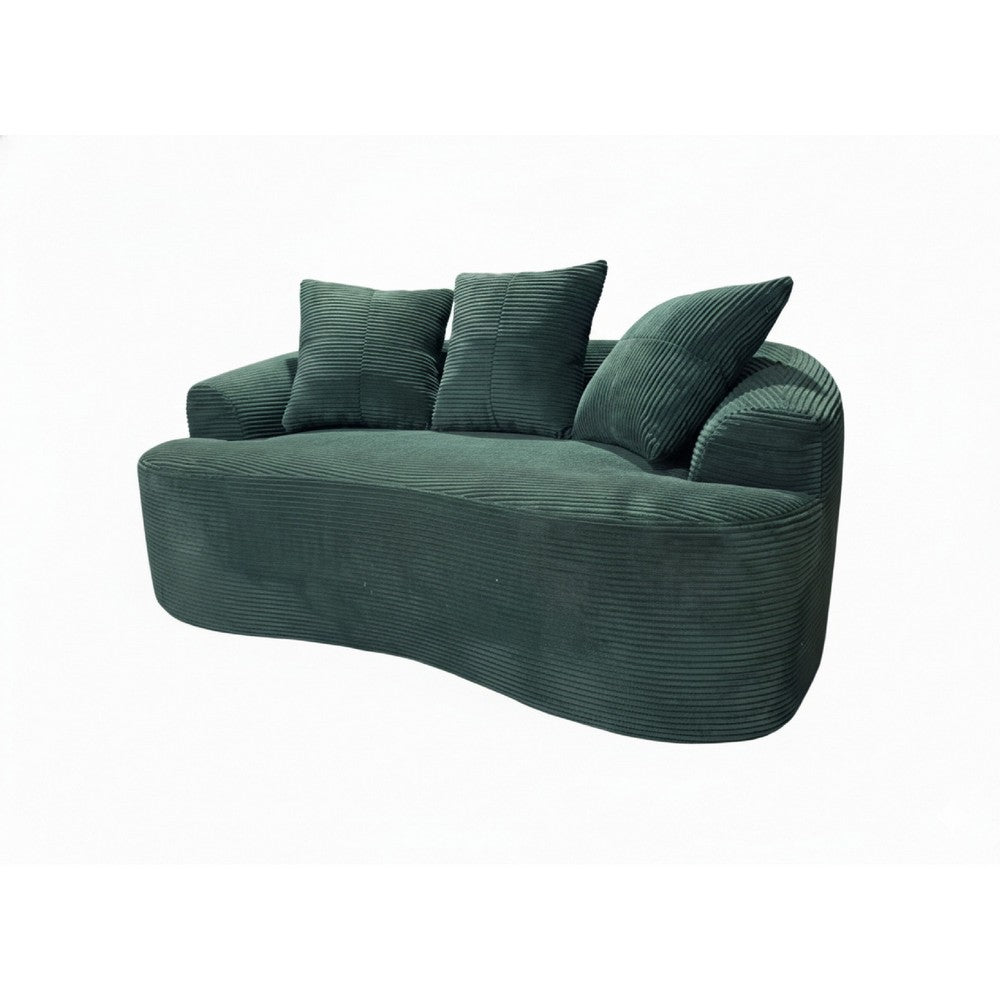 Anvy Loveseat Sofa with 3 Accent Pillows | Curved Frame | Green Corduroy 65"