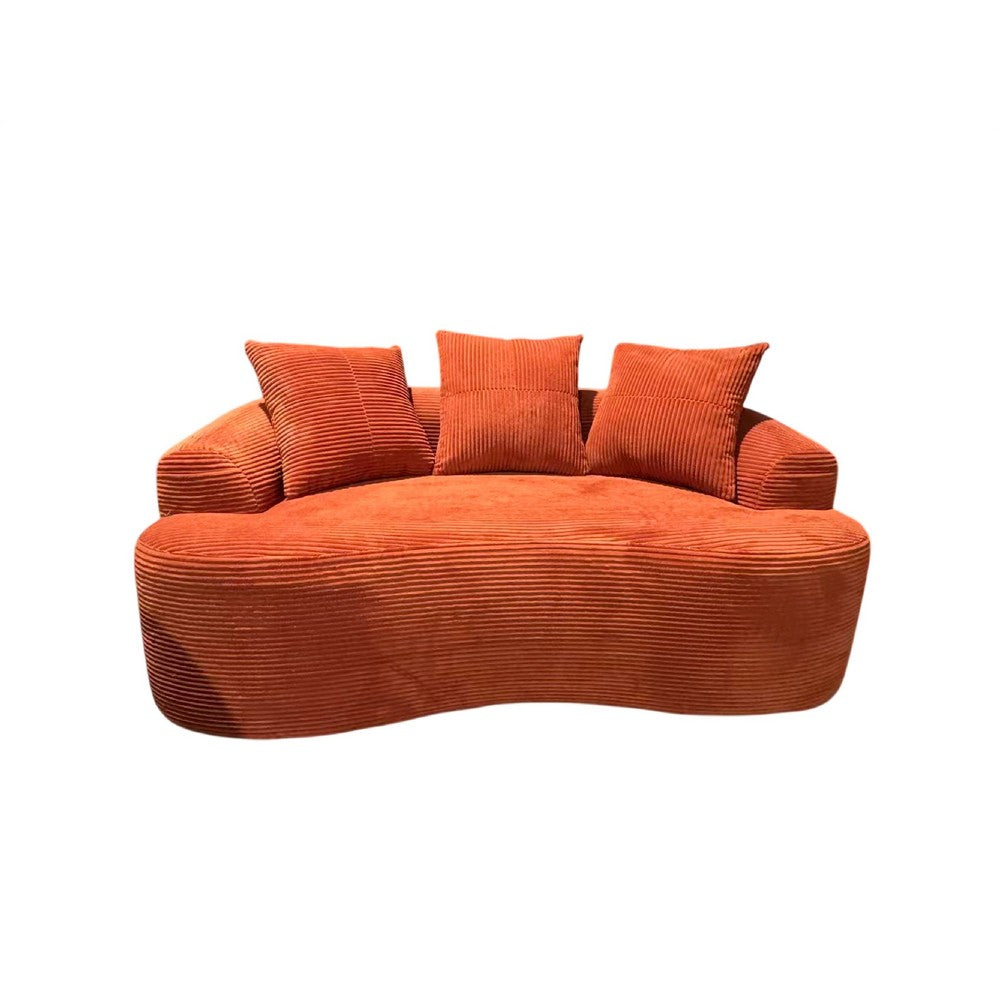 Anvy Loveseat Sofa | 3 Accent Pillows | Curve Frame | Orange-Red Corduroy 65"
