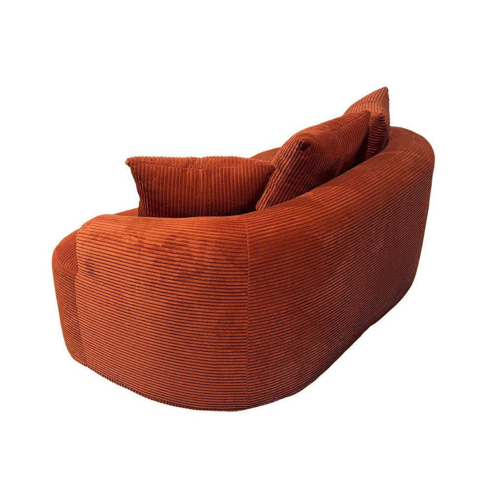 Anvy Loveseat Sofa | 3 Accent Pillows | Curve Frame | Orange-Red Corduroy 65"