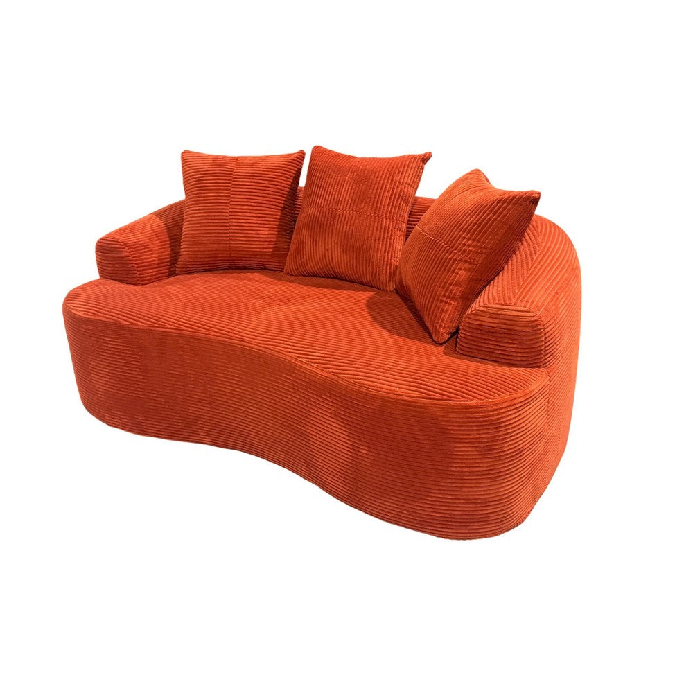 Anvy Loveseat Sofa | 3 Accent Pillows | Curve Frame | Orange-Red Corduroy 65"