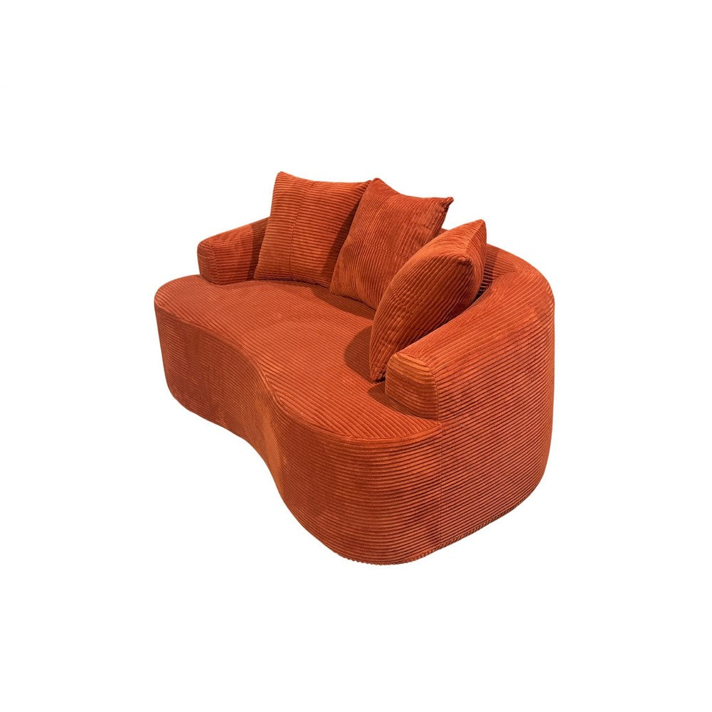 Anvy Loveseat Sofa | 3 Accent Pillows | Curve Frame | Orange-Red Corduroy 65"