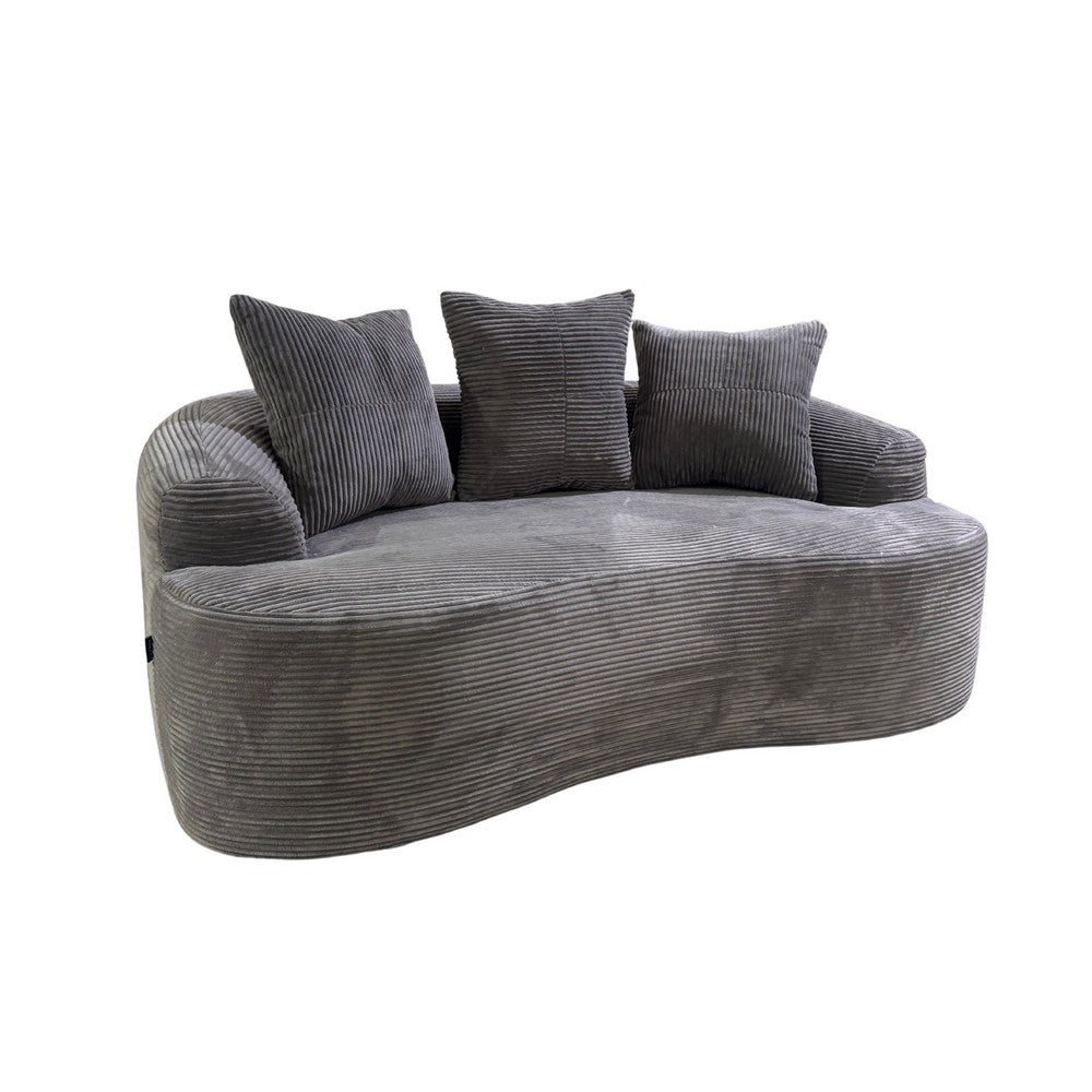 Anvy Loveseat Sofa with 3 Accent Pillows | Curved Frame | Gray Corduroy 65"