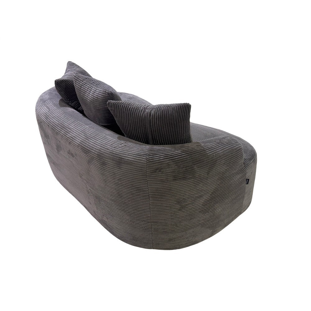 Anvy Loveseat Sofa with 3 Accent Pillows | Curved Frame | Gray Corduroy 65"