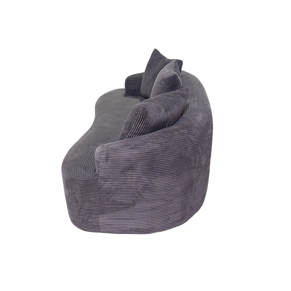 Anvy Loveseat Sofa with 3 Accent Pillows | Curved Frame | Gray Corduroy 65"