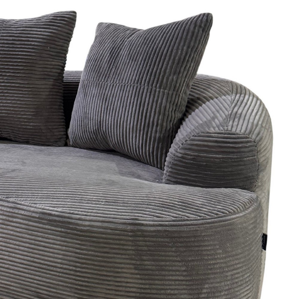 Anvy Loveseat Sofa with 3 Accent Pillows | Curved Frame | Gray Corduroy 65"