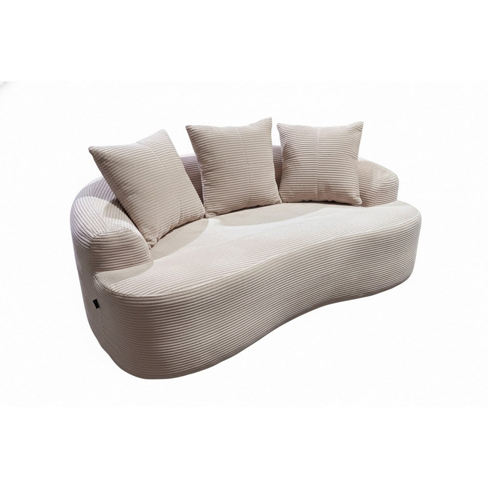 Anvy Loveseat Sofa with 3 Accent Pillows | Curved Frame | Beige Corduroy 65"