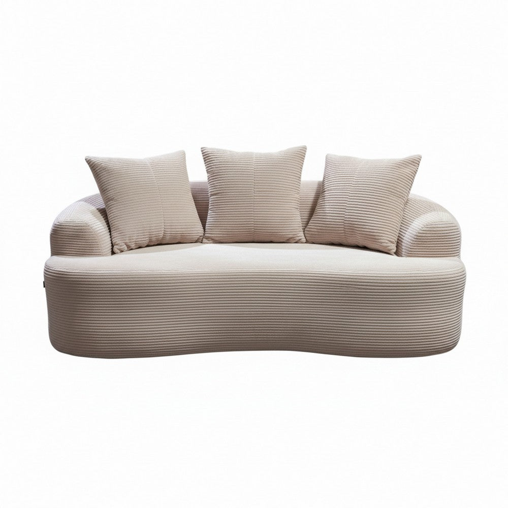 Anvy Loveseat Sofa with 3 Accent Pillows | Curved Frame | Beige Corduroy 65"
