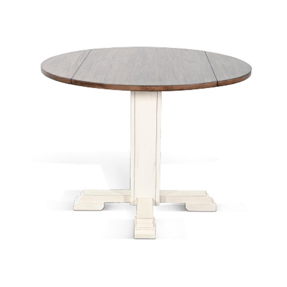 3pc Dining Set | Round Drop Leaf Top | Buckskin Brown Wood Seat | White