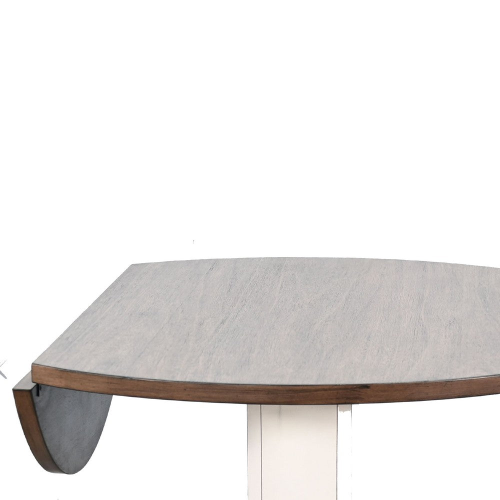 3pc Dining Set | Round Drop Leaf Top | Buckskin Brown Wood Seat | White