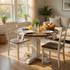 3pc Dining Set | Round Drop Leaf Top | Buckskin Brown Wood Seat | White