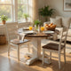 3pc Dining Set | Round Drop Leaf Top | Buckskin Brown Wood Seat | White