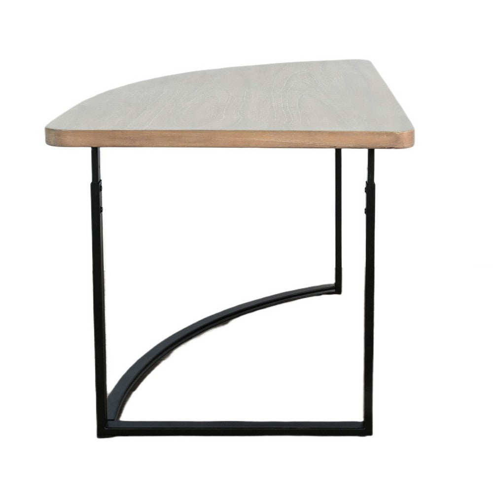 Giby Corner Table | Height Adjustable | Triangular Wheat Brown Wood | Black Metal