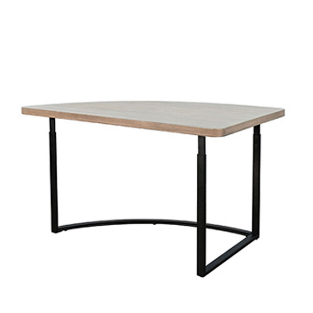 Giby Corner Table | Height Adjustable | Triangular Wheat Brown Wood | Black Metal