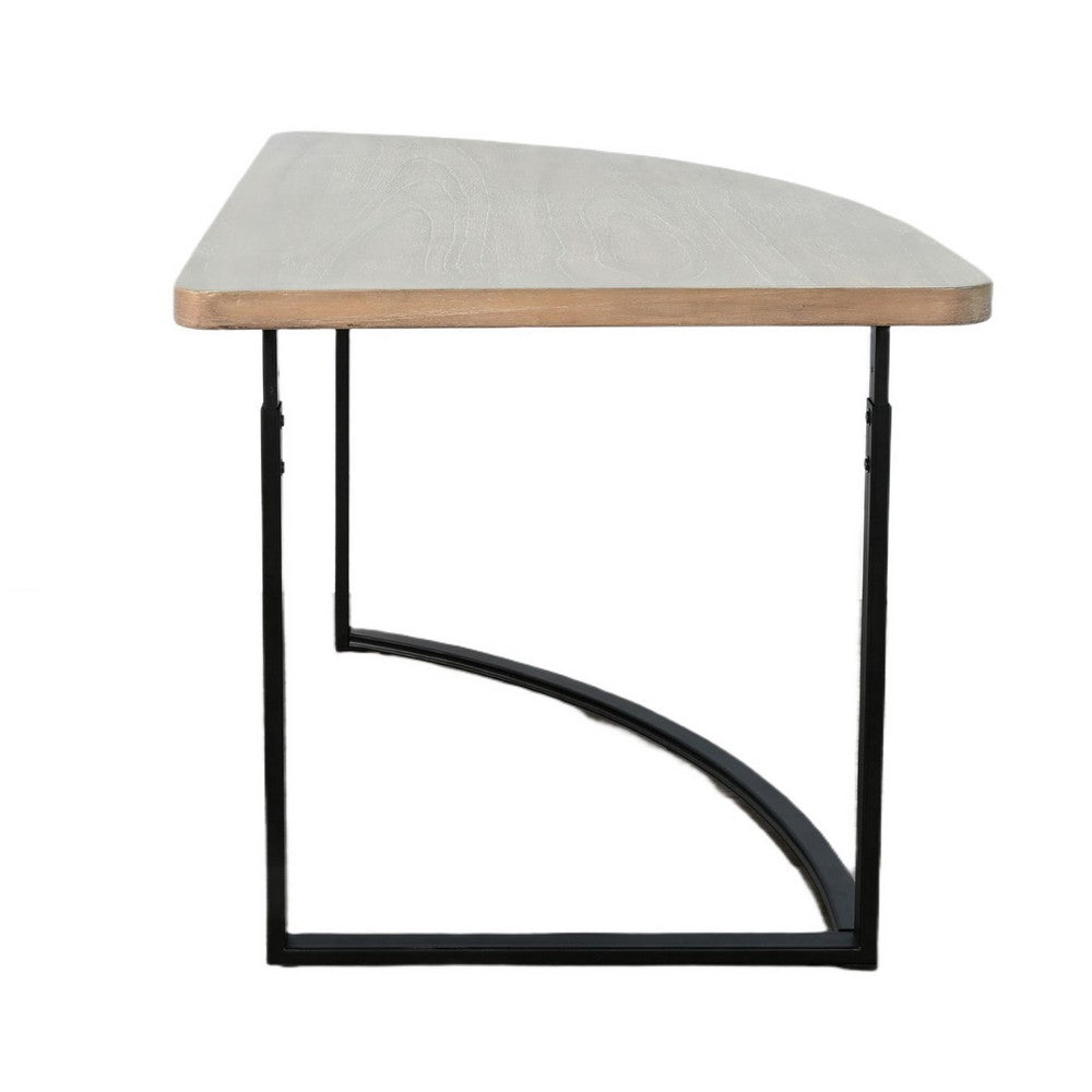 Giby Corner Table | Height Adjustable | Triangular Wheat Brown Wood | Black Metal