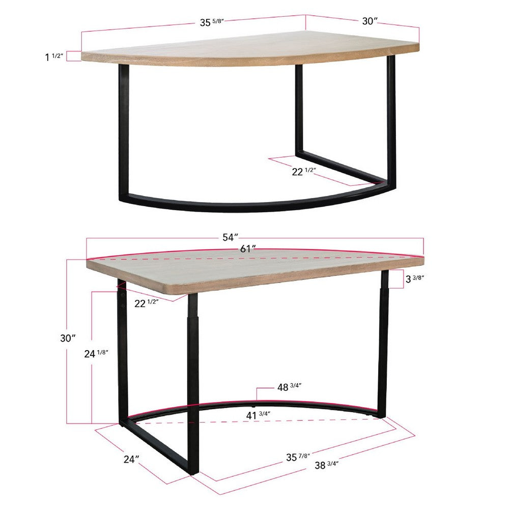 Giby Corner Table | Height Adjustable | Triangular Wheat Brown Wood | Black Metal