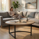 Giby Corner Table | Height Adjustable | Triangular Wheat Brown Wood | Black Metal