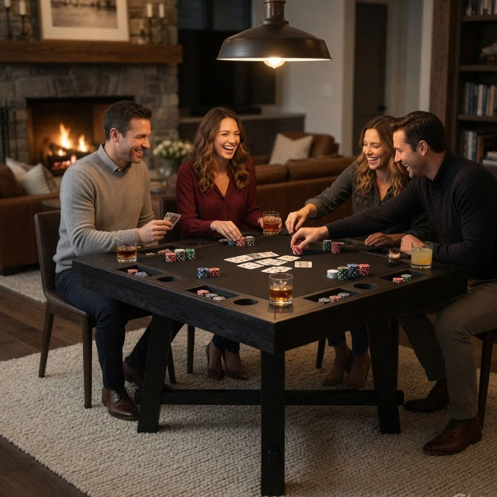 Reversible Poker Dining Table | Storage | Umbra Black Wood 50" Square