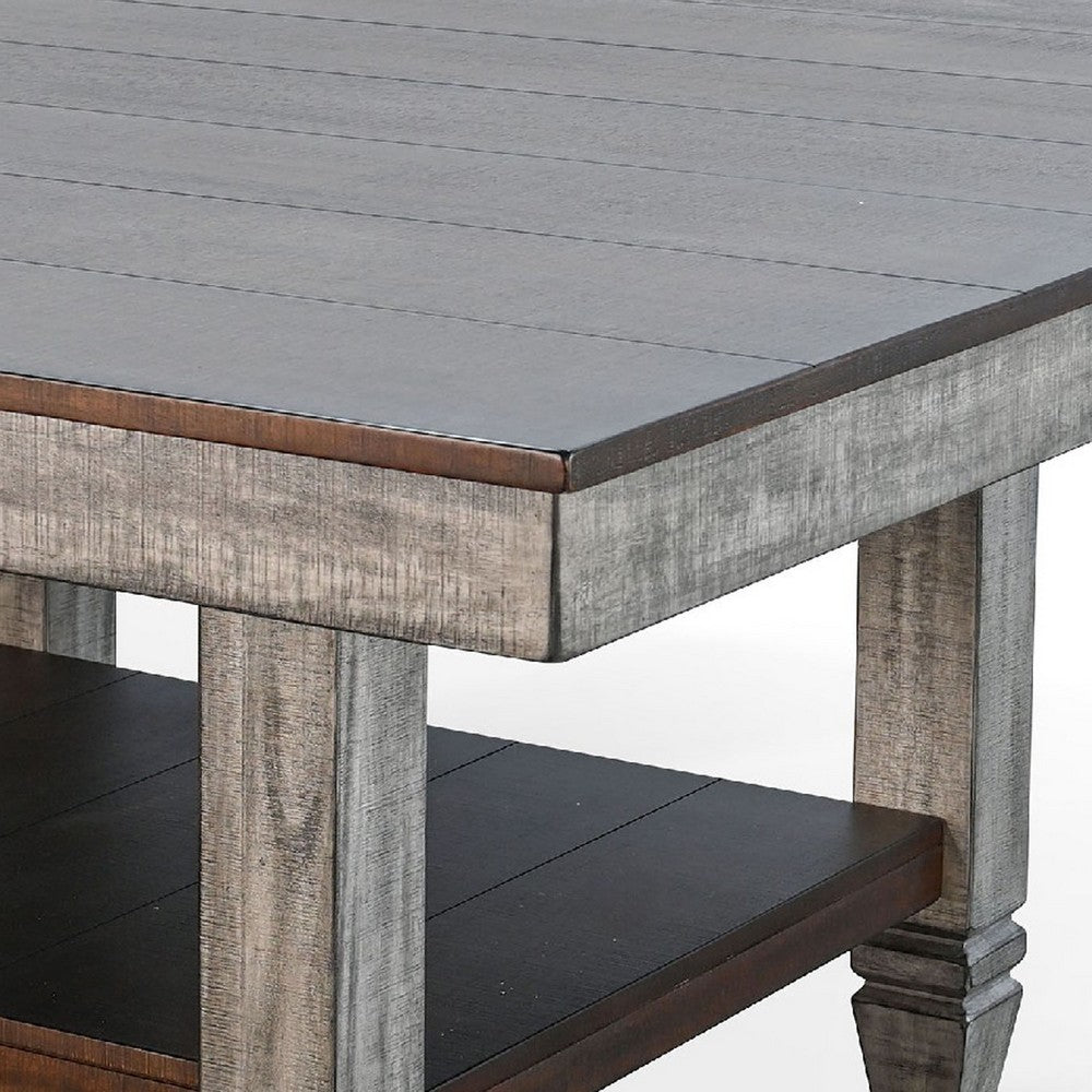 Dining Table | 60" Square Top w Shelf | Tobacco Leaf Brown, Gray Wood