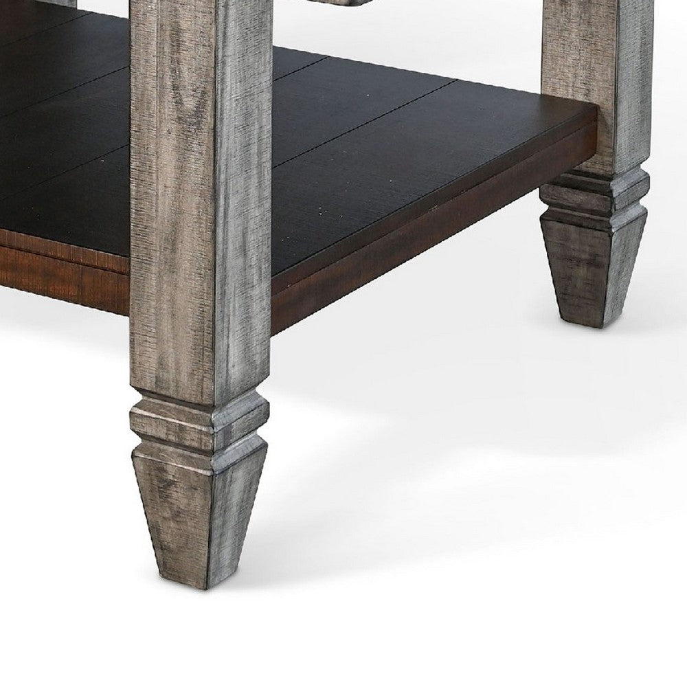 Dining Table | 60" Square Top w Shelf | Tobacco Leaf Brown, Gray Wood