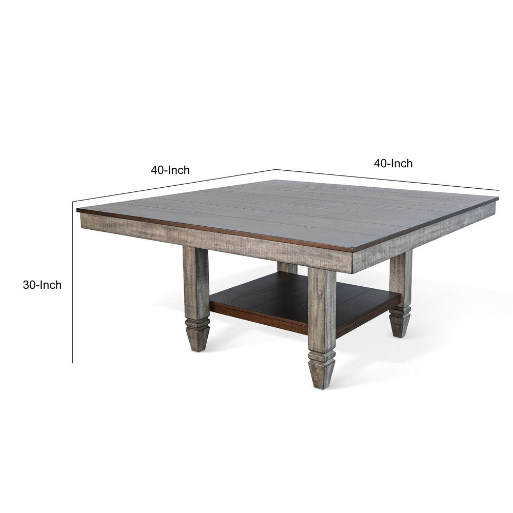 Dining Table | 60" Square Top w Shelf | Tobacco Leaf Brown, Gray Wood