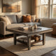Dining Table | 60" Square Top w Shelf | Tobacco Leaf Brown, Gray Wood