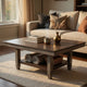 Dining Table | 60" Square Top w Shelf | Tobacco Leaf Brown, Gray Wood