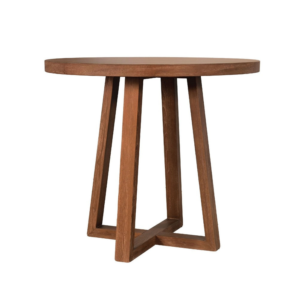 Mika Counter Table | 44" Round Top | Criss Cross Base | Medium Brown Wood