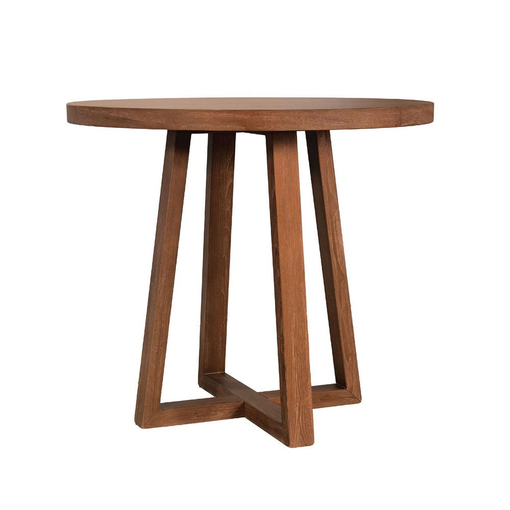 Mika Counter Table | 44" Round Top | Criss Cross Base | Medium Brown Wood