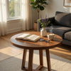 Mika Counter Table | 44" Round Top | Criss Cross Base | Medium Brown Wood