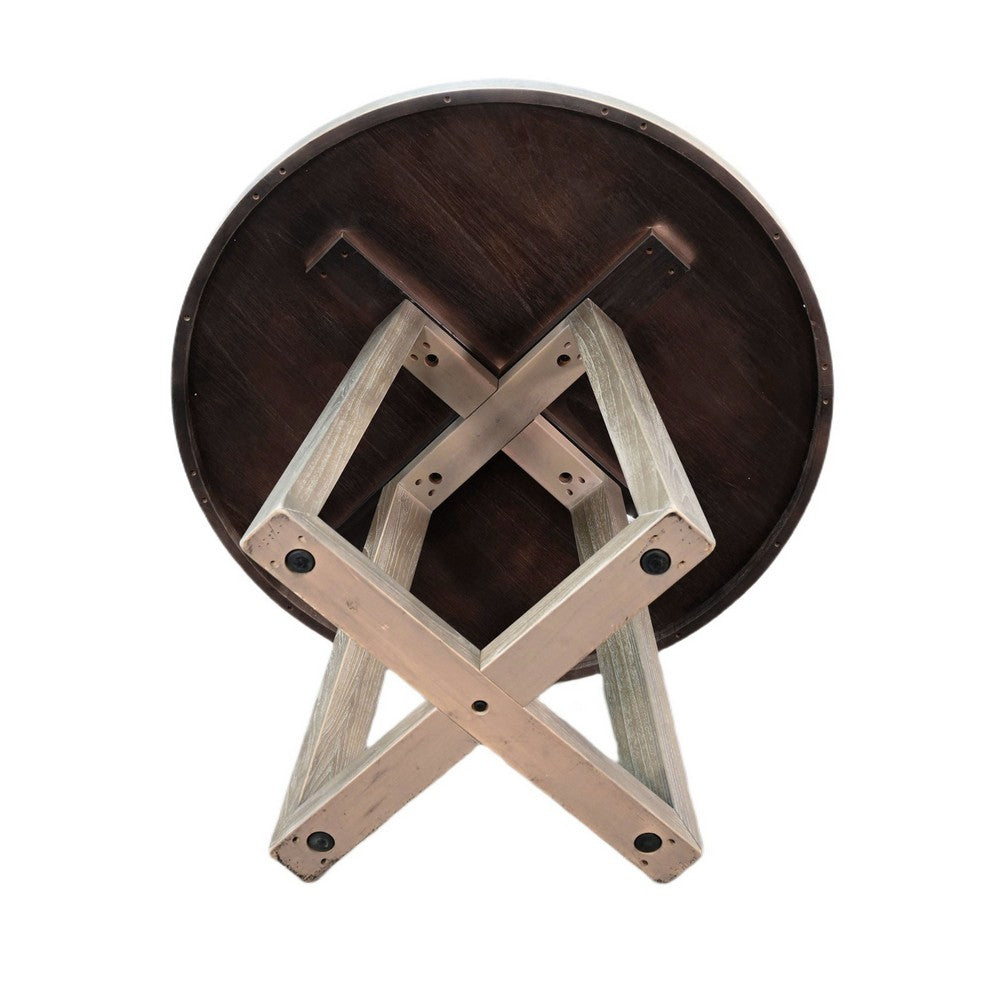Mika Counter Table | Round Top | Criss Cross Base | Wheat Brown Wood 44"