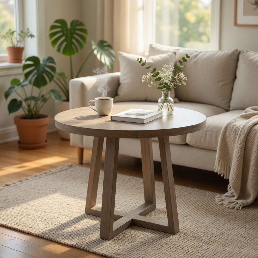 Mika Counter Table | Round Top | Criss Cross Base | Wheat Brown Wood 44"