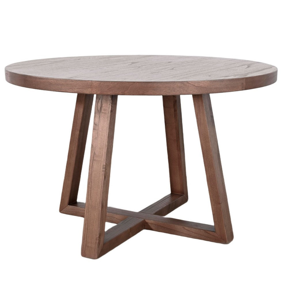 Mika Dining Table | Criss Cross Base | Medium Brown Wood 48" Round Top